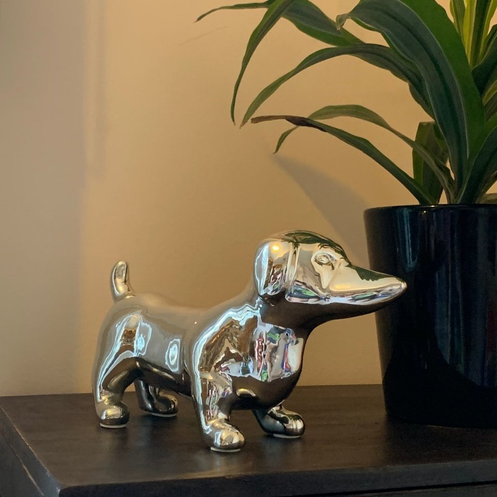 Ceramic Standing Dachshund Dog Figurine Silver